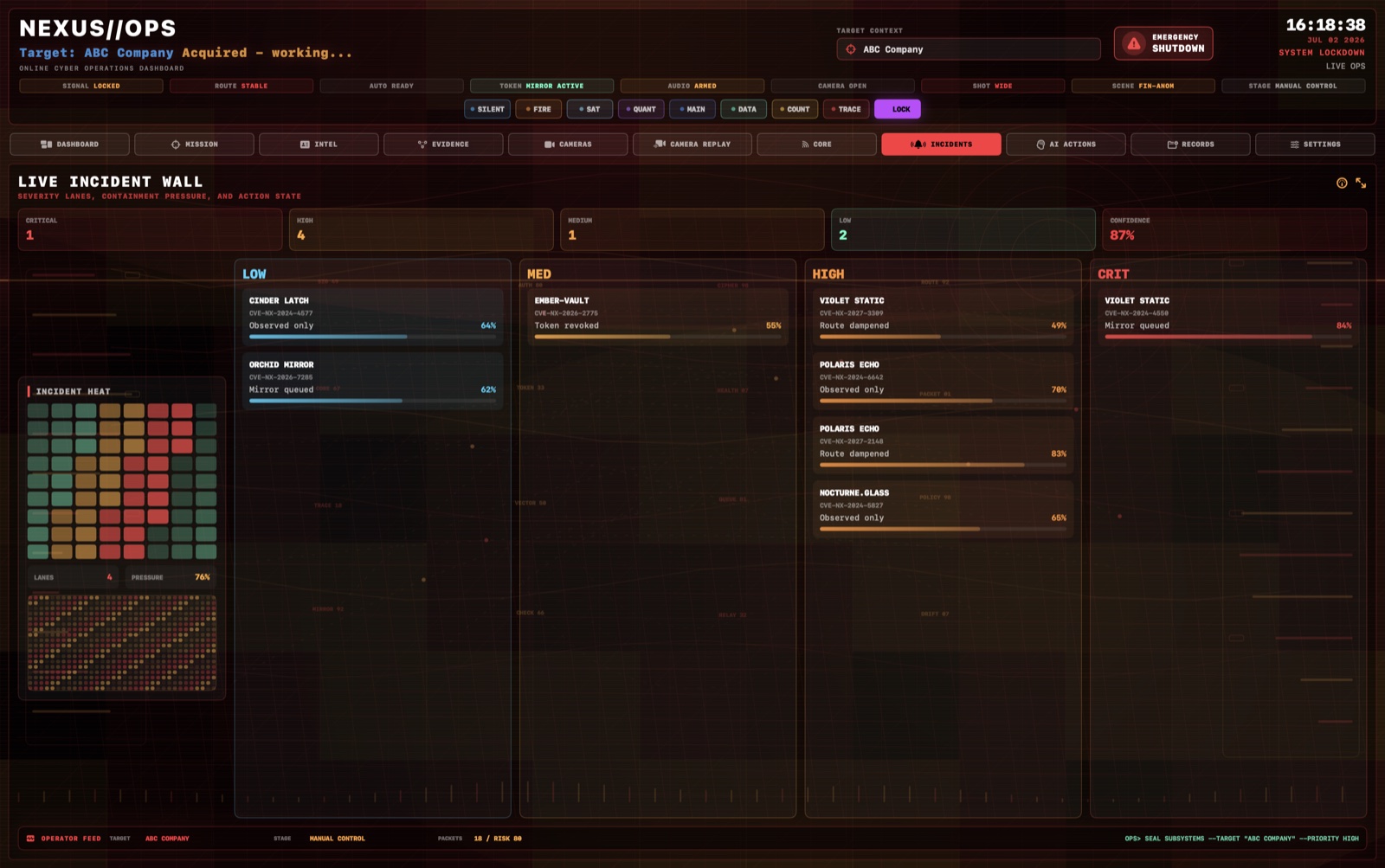 NEXUS OPS Live Incident Wall deck screenshot
