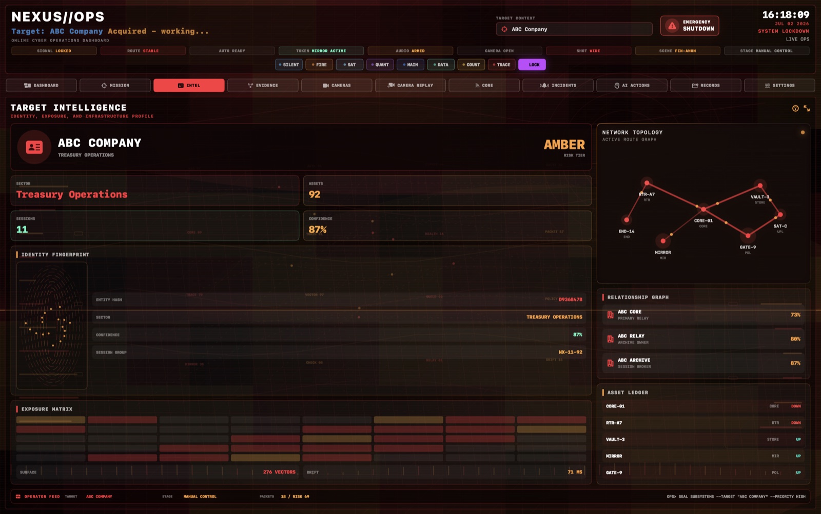 NEXUS OPS Target Intelligence deck screenshot